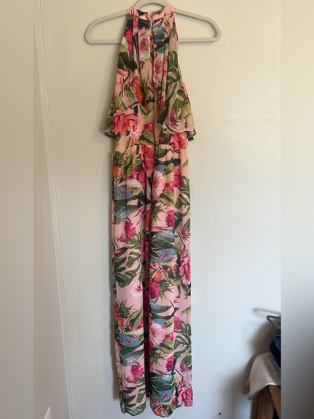 Eliza J Pink Floral Halter Wide-Leg Jumpsuit -missing waist belt - Picture 3 of 11